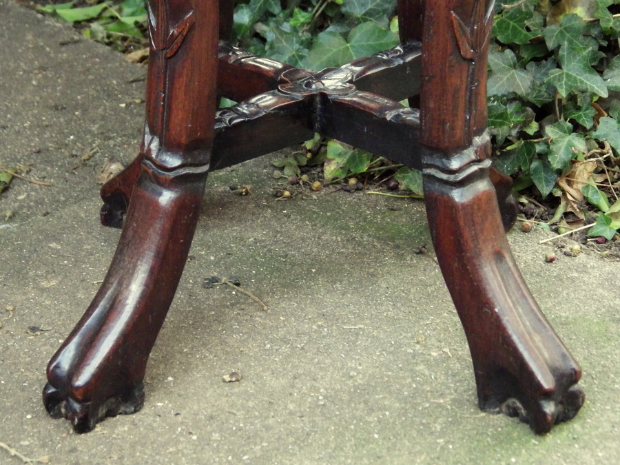 Antique CHINESE 19th Century Carved Hardwood & Marble Tall ANTIQUE VASE or PLANT STAND