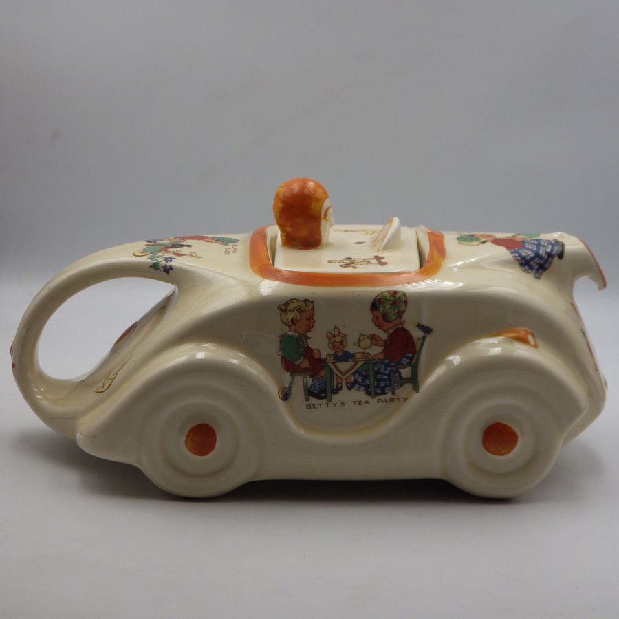 Antique SADLER 1930s Art Deco Mabel Lucie Attwell Pottery RACING CAR TEAPOT