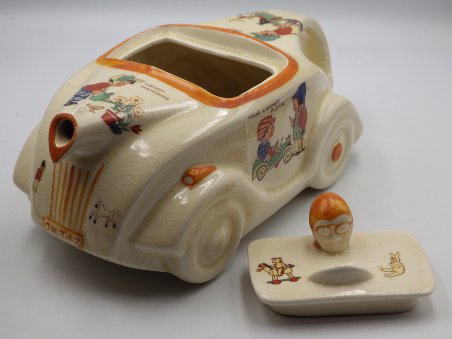 Antique SADLER 1930s Art Deco Mabel Lucie Attwell Pottery RACING CAR TEAPOT