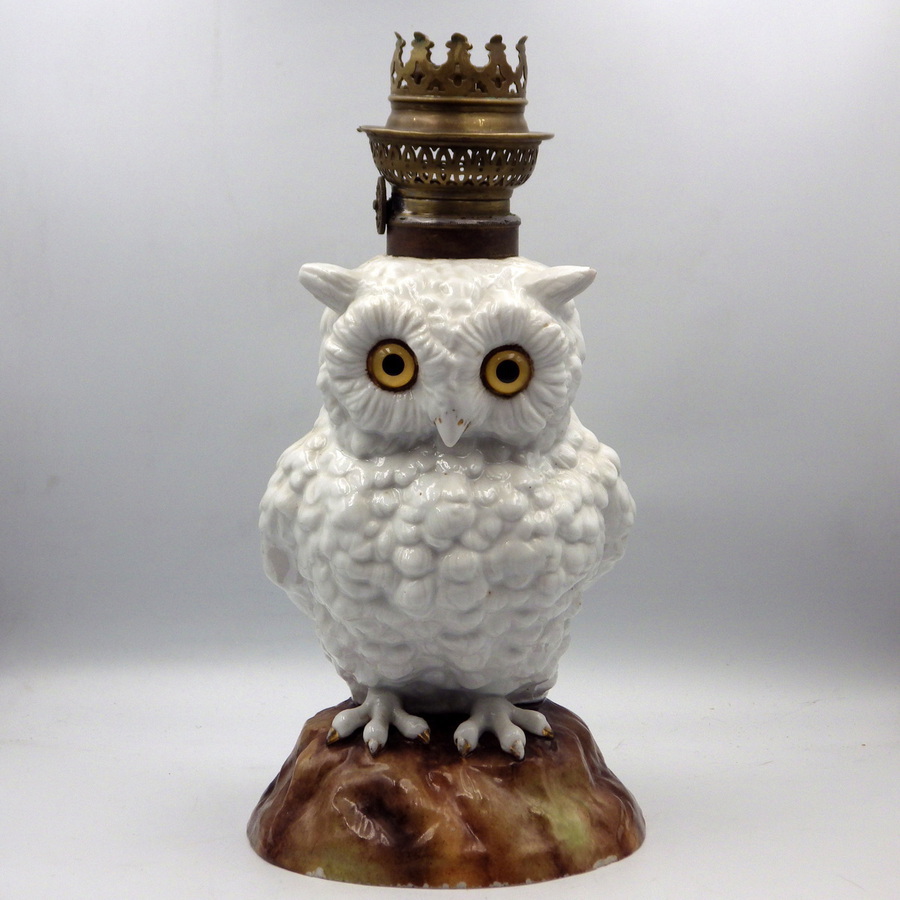 Antique ANTIQUE 19th Century German Porcelain Owl OIL LAMP BASE