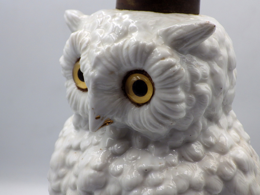 Antique ANTIQUE 19th Century German Porcelain Owl OIL LAMP BASE