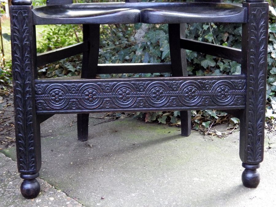 Antique FABULOUS ANTIQUE 19th Century Carved Ebonised Oak SMOKERS BOW CHAIR