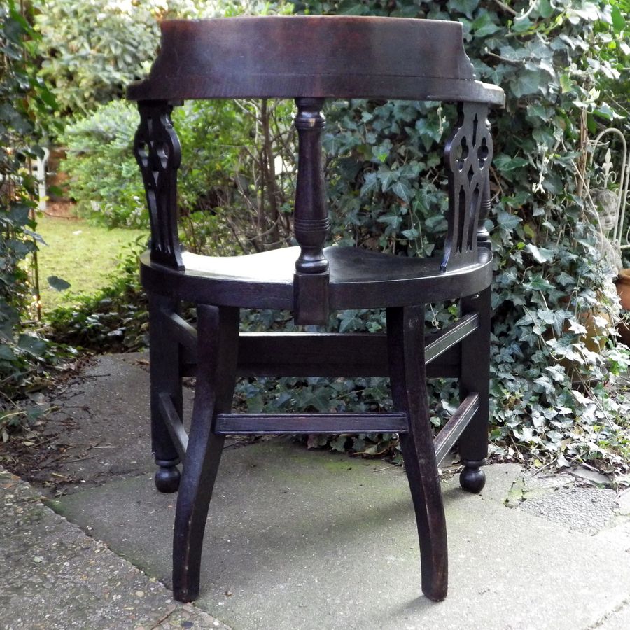 Antique FABULOUS ANTIQUE 19th Century Carved Ebonised Oak SMOKERS BOW CHAIR