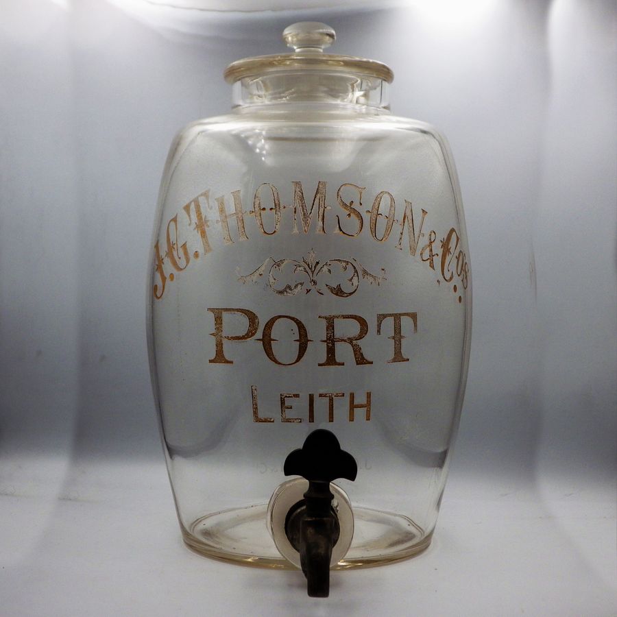 Antique J.G. THOMSON of LEITH Pair of 19th Century Glass Barrel WHISKY & PORT DISPENSERS