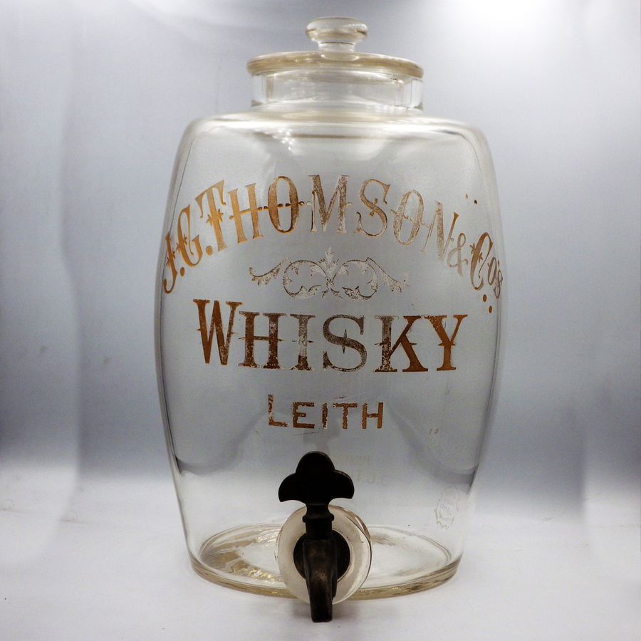 Antique J.G. THOMSON of LEITH Pair of 19th Century Glass Barrel WHISKY & PORT DISPENSERS