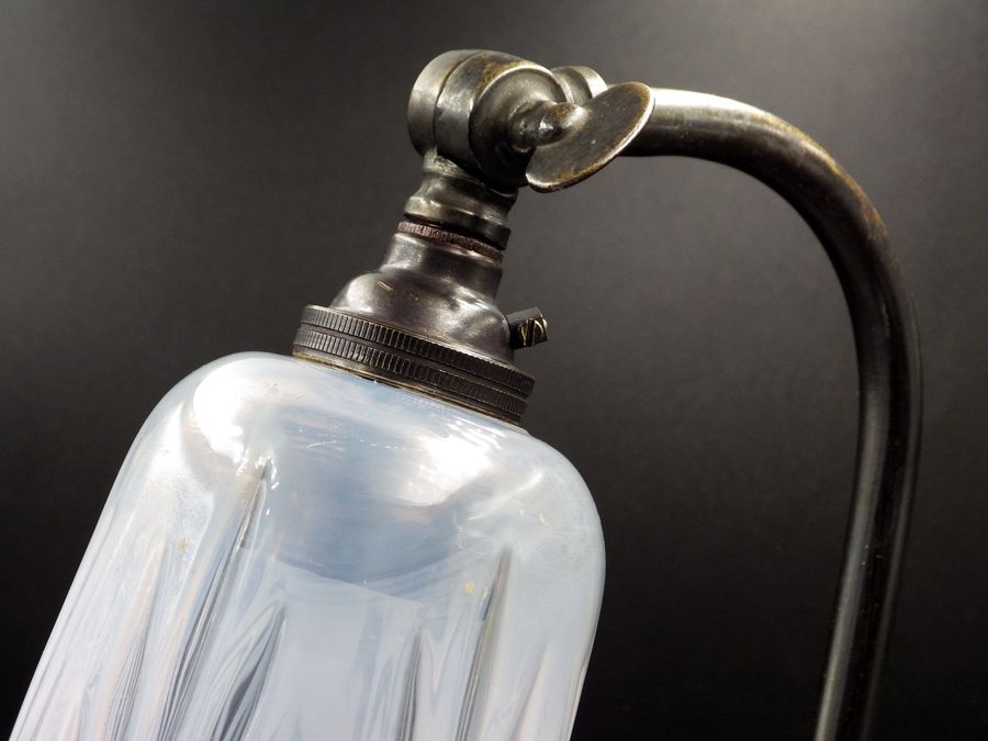Antique ART NOUVEAU Original Antique Copper & Vaseline Glass DESK LAMP