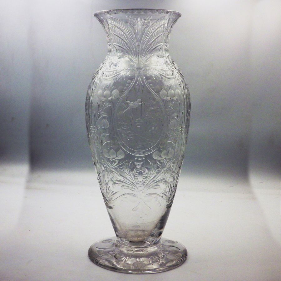 Antique THOMAS WEBB Fine Quality Early 20th Century Signed Glass ROCK CRYSTAL VASE