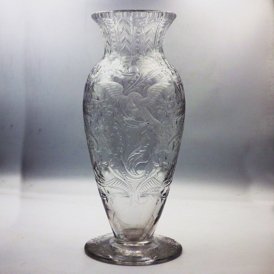 Antique THOMAS WEBB Early 20th Century Fine Quality Signed Glass ROCK CRYSTAL VASE