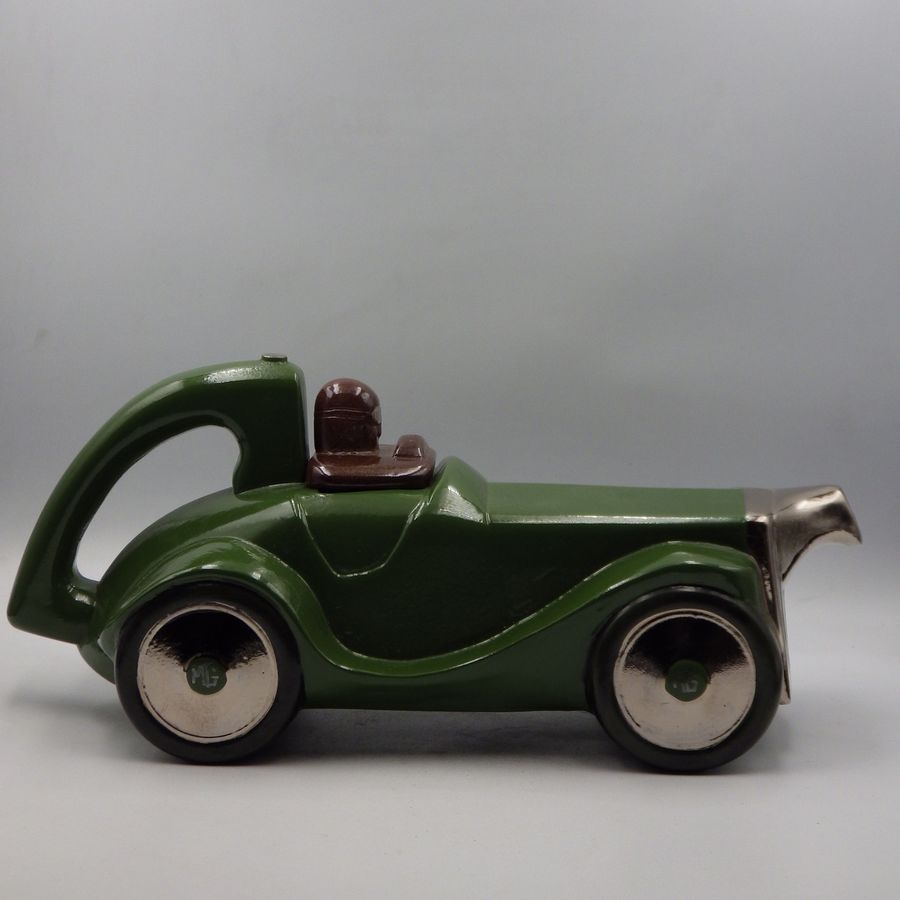 Antique JOHN SHEPPARD 1980s MG K3 Green Pottery RACING CAR TEAPOT