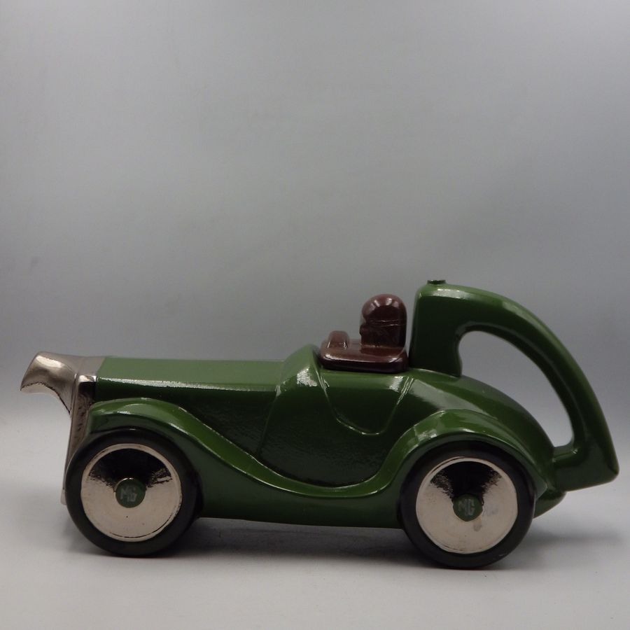 Antique JOHN SHEPPARD 1980s MG K3 Green Pottery RACING CAR TEAPOT