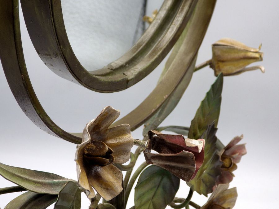 Antique VINTAGE ITALIAN TOLE Mid 20th Century Metal Floral DRESSING MIRROR