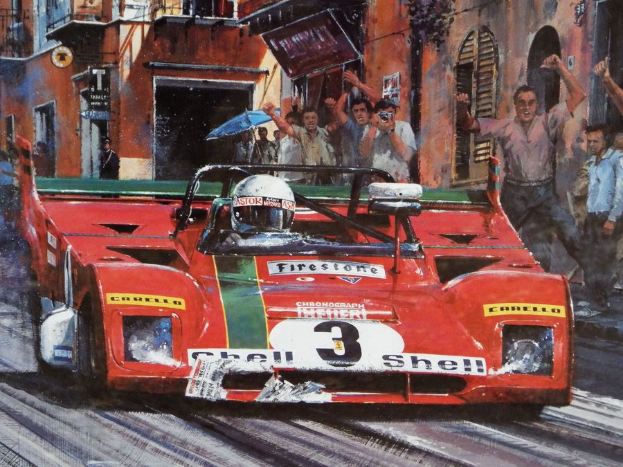 Antique NICHOLAS WATTS Targa Florio 1972 - Motor Racing LIMITED EDITION SIGNED PRINT