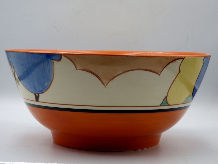 Antique CLARICE CLIFF 1930s Bizarre Blue Autumn LARGE FRUIT BOWL