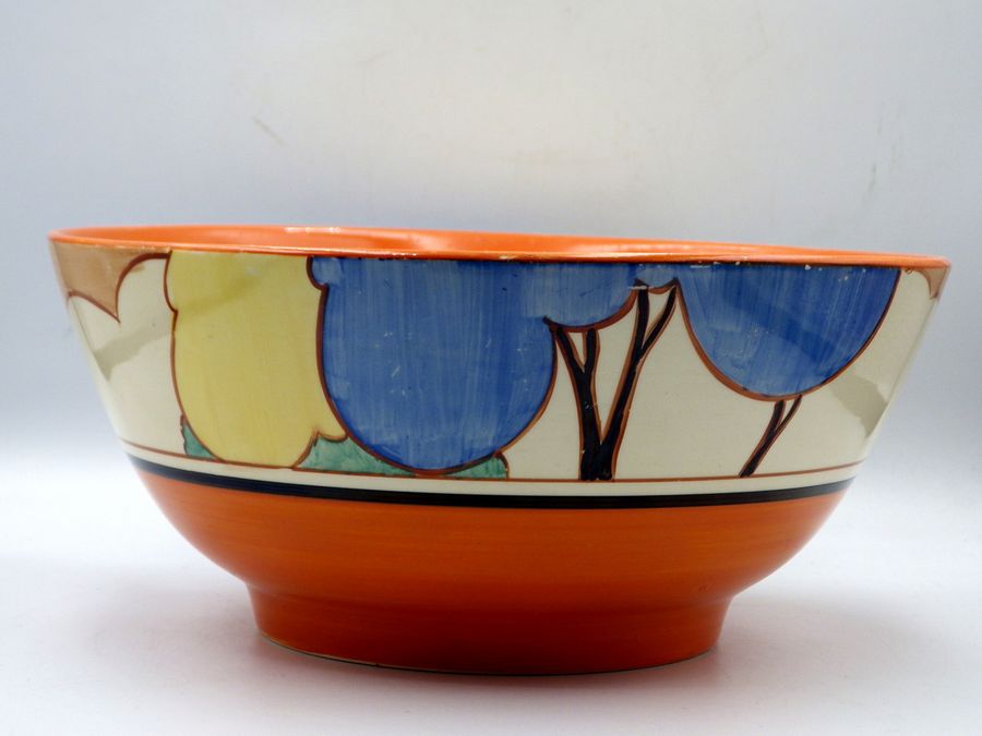 Antique CLARICE CLIFF 1930s Bizarre Blue Autumn LARGE FRUIT BOWL