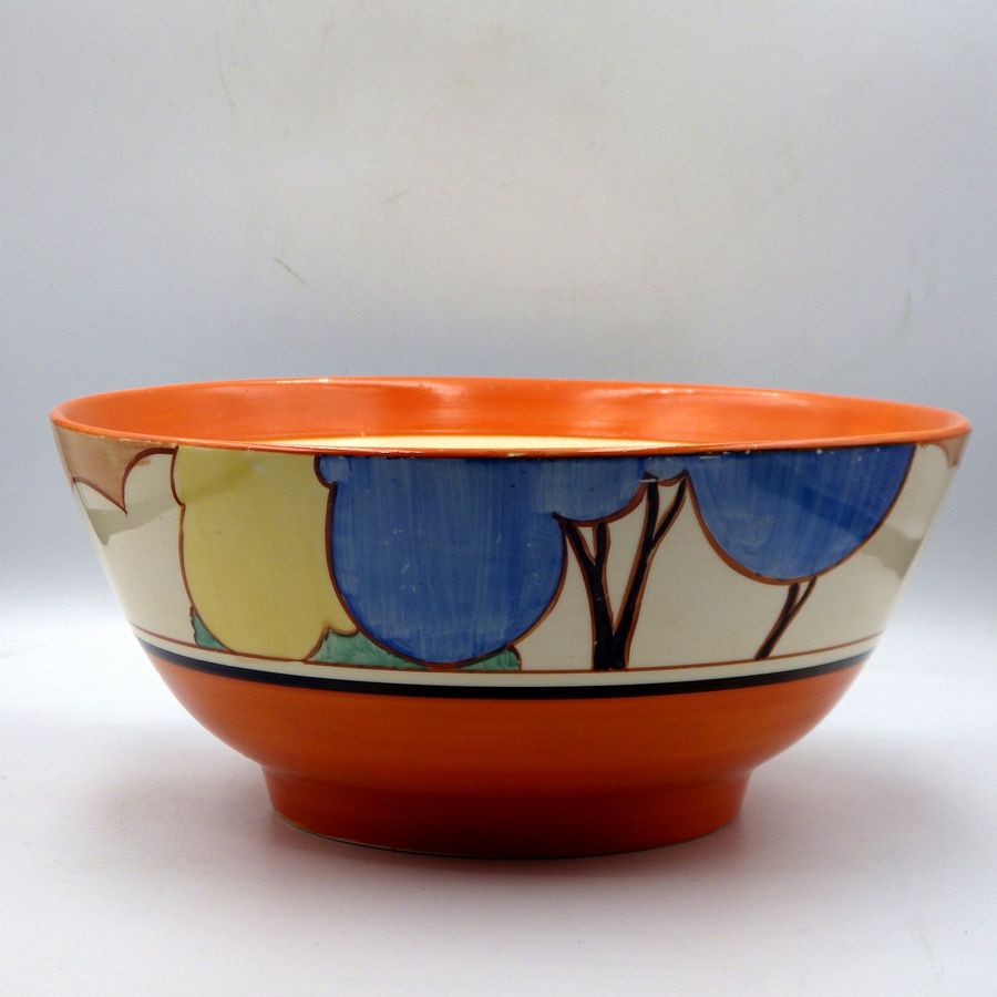 Antique CLARICE CLIFF 1930s Bizarre Blue Autumn LARGE FRUIT BOWL