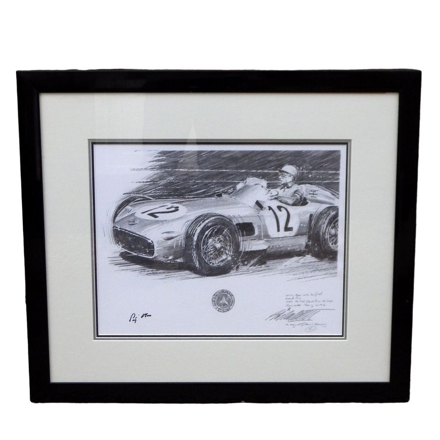 NICHOLAS WATTS Motor Racing - Original Pencil Drawing SIGNED BY STIRLING MOSS