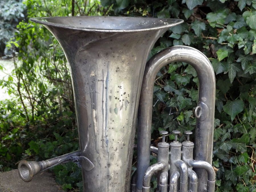 Antique FAB QUALITY Vintage Besson Tuba Upcycled Steampunk Uplighter Lamp