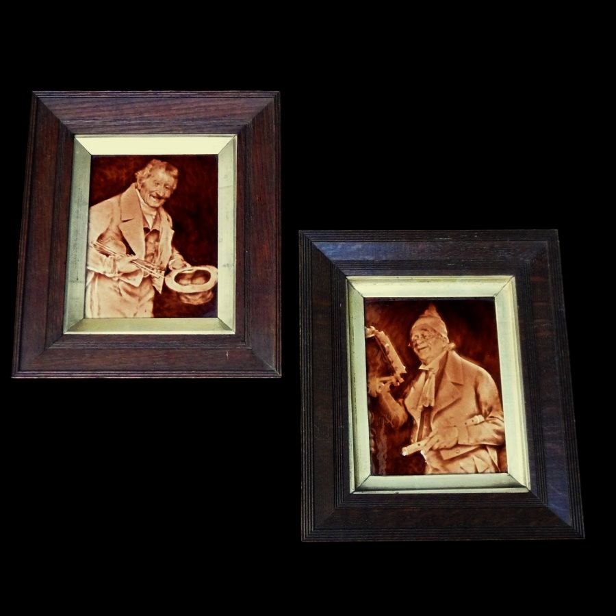 SHERWIN & COTTON Victorian Antique Musicians PAIR OF FRAMED TILES