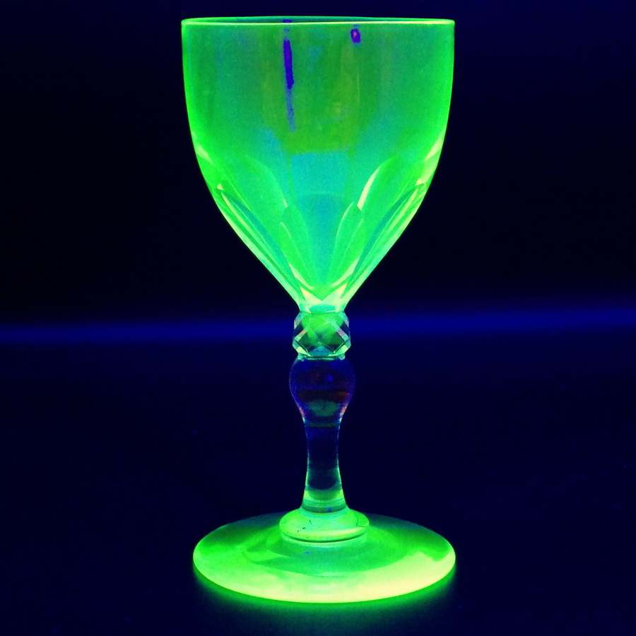 Antique URANIUM GLASS Set of Six 1920s Cut Glass COCKTAIL WINE GLASSES ...