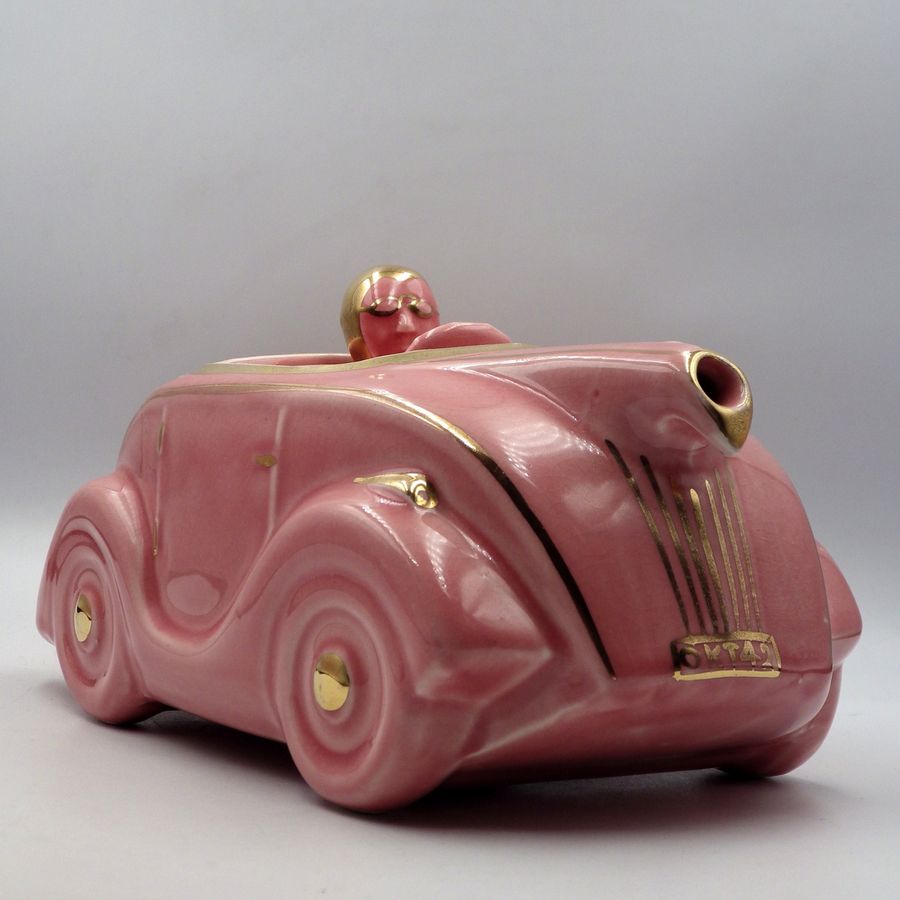 Antique SADLER 1930s Art Deco Pink & Gold Pottery RACING CAR TEAPOT ...