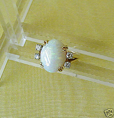 OLD AUSTRALIAN OPAL RING ~14k ~ DIAMONDS