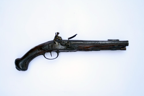 A Continental Flintlock Holster Pistol With Side Mounted Spring Bayonet