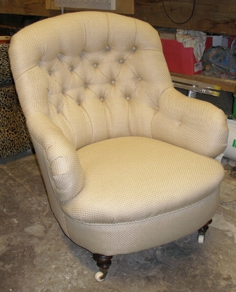 SOLD-Victorian deep buttoned metal framed armchair