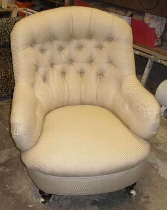 Antique SOLD-Victorian deep buttoned metal framed armchair