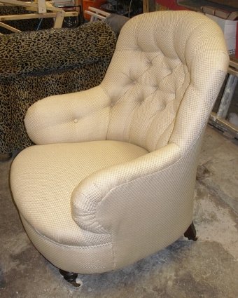 Antique SOLD-Victorian deep buttoned metal framed armchair