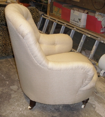 Antique SOLD-Victorian deep buttoned metal framed armchair