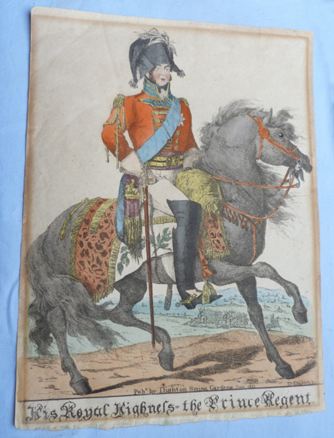 Original Dated 1811 British Coloured Print – Prince Regent