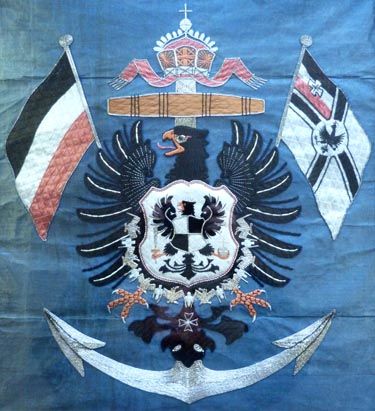 Antique Large C.1900 Imperial German Navy Embroidered Flag/Crest