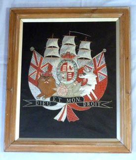Large 19th Century British Royal Navy Embroidered Crest