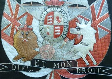 Antique Large 19th Century British Royal Navy Embroidered Crest