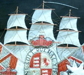 Antique Large 19th Century British Royal Navy Embroidered Crest