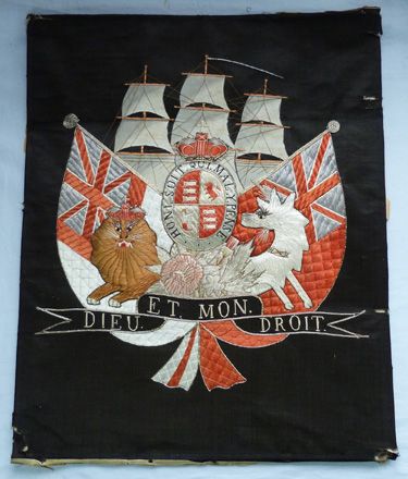 Antique Large 19th Century British Royal Navy Embroidered Crest