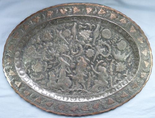 Antique Large Antique/Vintage Silvered Indian Tray