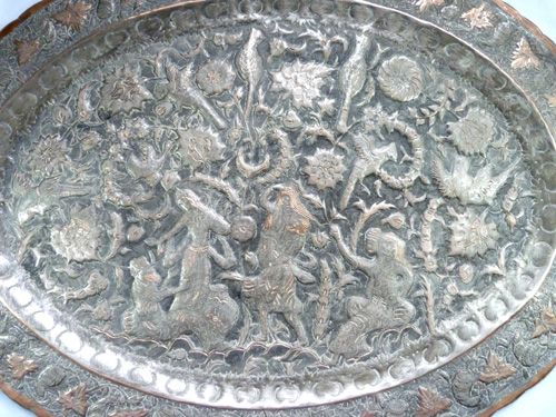 Antique Large Antique/Vintage Silvered Indian Tray