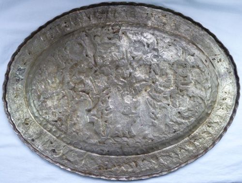 Antique Large Antique/Vintage Silvered Indian Tray