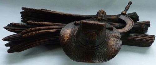 Antique ANTIQUE LATE-19TH CENTURY BLACK FOREST INKWELL - LARGE WHEATSHEAF, HAT & SICKLE