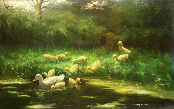 David Constant Artz - Duck and Ducklings (Oil)