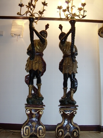 ANTIQUE PAIR OF  BLACKAMOOR CANDLEARBRA TORCHERES