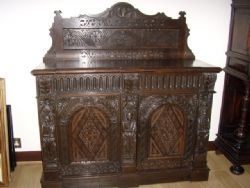 C1850 CARVED OAK SIDEBOARD WITH DRAWERS & ORNATE BACK 