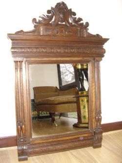 OAK WALL HANGING BORONIAL MIRROR C1850 