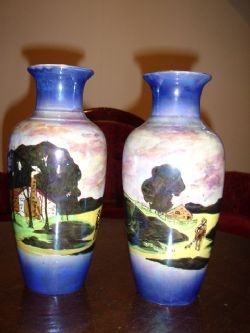 PAIR OF ART DECO EMPIRE WARE VASES TILTLED