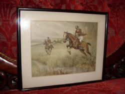 WATERCOLOUR OF HUNT IN PROGRESS SIGNED W.MONTGOMERY.(ONE OF A PAIR) 