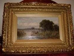 VICTORIAN OIL ON CANVAS OF NORFOLK BROADS WITH MAN 