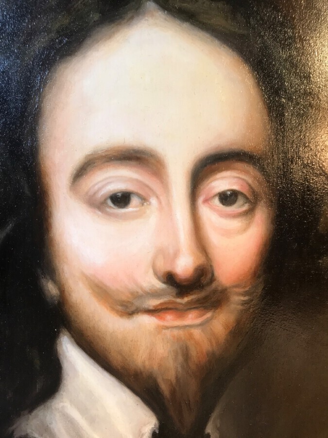 Antique Oil Portrait King Charles I After Van Dyck 17.5 X 13.5 Inches Royal Painting