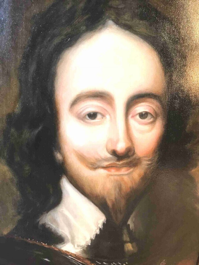 Antique Oil Portrait King Charles I After Van Dyck 17.5 X 13.5 Inches Royal Painting