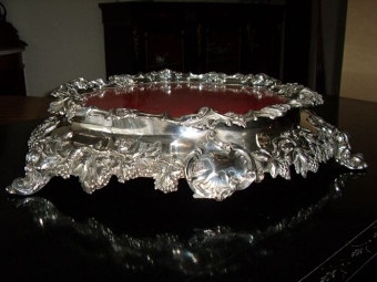 Antique SILVER PLATED STAND ENCRUSTED WITH ORNATE GRAPES & LEAVES WITH THREE FEET  C1900-1910 & 19